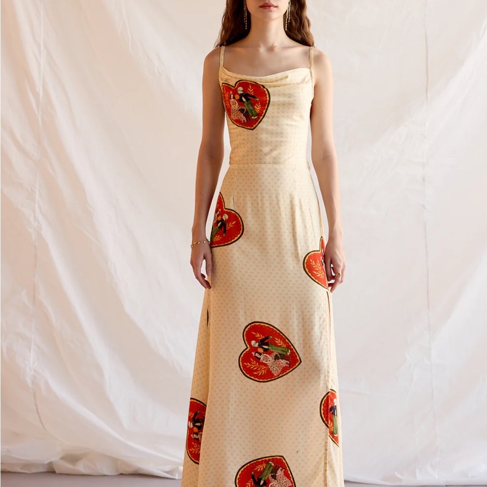 PERTE D’EGO Chic Cream Heart Print Maxi Dress
